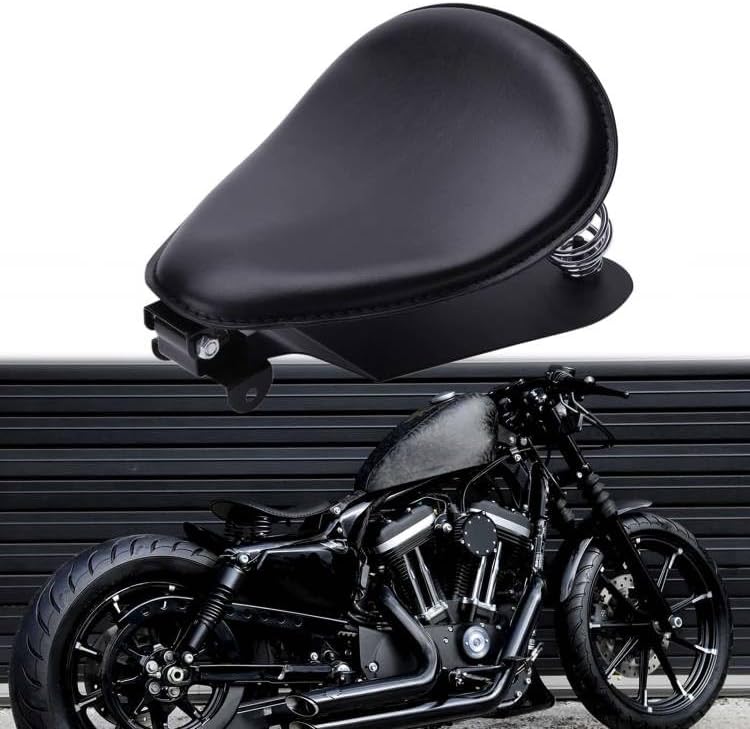 DREAMIZER Motorcycle Seat Cushion Driver Solo Seats with Spring Bracket PU Leather Compatible with Harley Honda Yamaha Kawasaki Sportster Iron 883 1200 Chopper Bobber Cafe Racer - Image 1